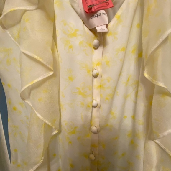 Cinq a Sept Silk Floral Button Down Ruffled Mini Dress Yellow & White Size 6 - Picture 4 of 4